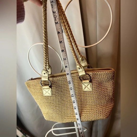 Lina By The Sak Purse Beige Knit Zip Closure Shoulder Purse - Braided Straps - Picture 4 of 6